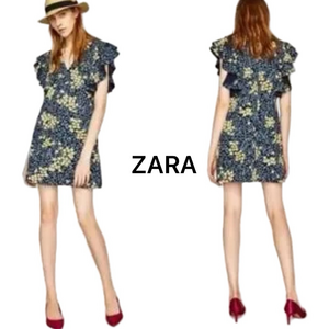 Zara Floral Ruffle Dress Medium